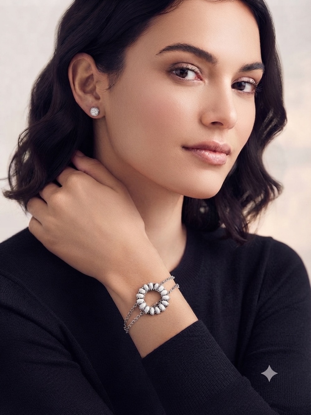 Plunder Silver Bracelet with Cream Stone and matching earrings set